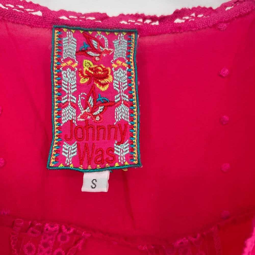 Johnny Was Top Womens S Hot Pink Embroidered Boho Floral Blouse Lace Relaxed - Picture 5 of 9